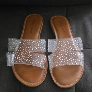 Chic Clear and Tan Studded Sandals
